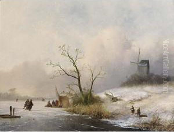 A Winter Landscape With Skaters Near A 'koek En Zopie' - view 1