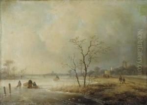 Winter Activities On The Ice by Johannes Franciscus Hoppenbrouwers