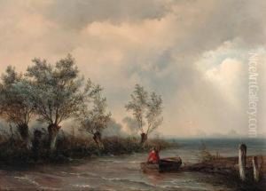 A Fisherman In A River Estuary With An Upcoming Storm