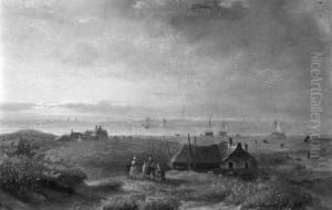 A Coastal View Of Scheveningen, With Figures Conversing On A Dunetop by Johannes Franciscus Hoppenbrouwers