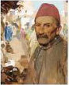 A Man In A North African Market Place by Henry Silkstone Hopwood