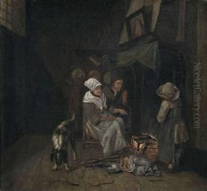 Interior Of A Kitchen With A Family Making Pancakes.