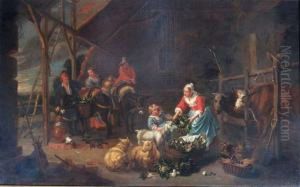 A Barn Interior With Peasants by Jan Jozef, the Younger Horemans