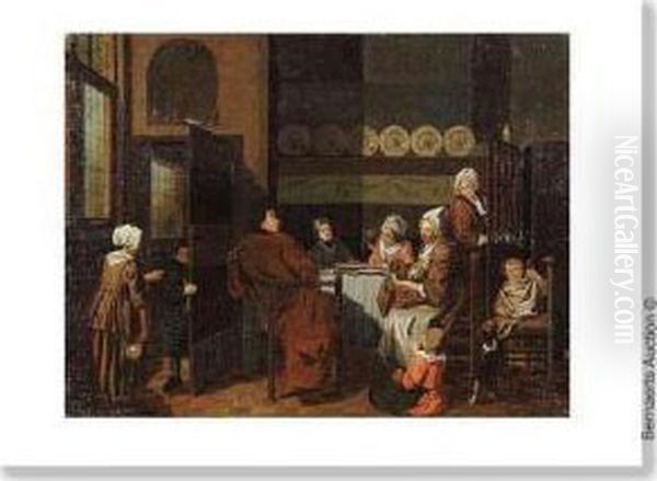 Entourage. Interieur De Cuisine Avec Scene Domestique. - view 1