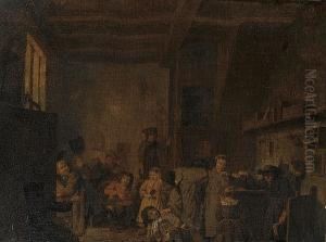 A Classroom Interior With A Teacher Reprimanding A Pupil