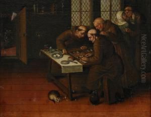 Interior Med Munkar Spelande Backgammon by Jan Josef, the Elder Horemans