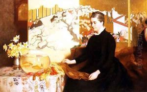 Lady With Japanese Screen and Goldfish (Portrait of the Artist's Mother) by James Cadenhead