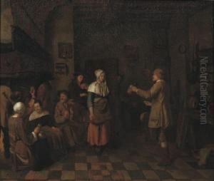 Peasants Making Music And Dancing In An Interior by Jan Josef, the Elder Horemans