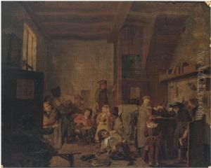 A Classroom Interior With A Teacher Reprimanding A Pupil by Jan Josef, the Elder Horemans