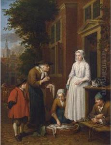 Fishmongers Selling Fish To An Elegant Lady by Jan Josef, the Elder Horemans