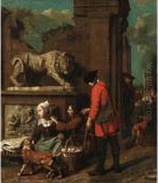 Capriccio Scene With Two Soldiers Propositioning A Young Egg Seller - view 1
