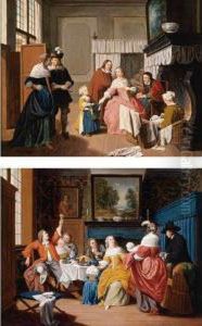 Interior Scene With Figures By A
Hearth; Interior Scene With Figures Gathered Around A Table by Jan Josef, the Elder Horemans