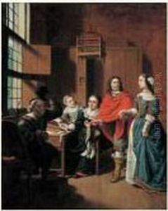 Scene D'interieur Hollandais Avec Un Professeur De Clavecin by Jan Josef, the Elder Horemans