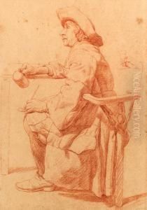 A Man Seated At A Table Holding A
 Pul And A Pipe, A Subsidiarystudy Of His Hand Holding A Glass