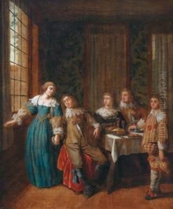 Scena D""""interno Con Gruppo Elegante A Pranzo