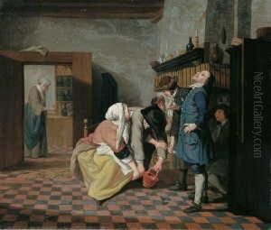 Frohliche Gesellschaft Im Salon. Signiert Unten Links: J. Horemans. Ol Auf Leinwand by Jan Jozef, the Younger Horemans