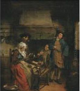 Interior With Figures By A Fireplace by Jan Jozef, the Younger Horemans