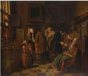 Figures Fighting In An Interior; Figures In A Kitchen Interior