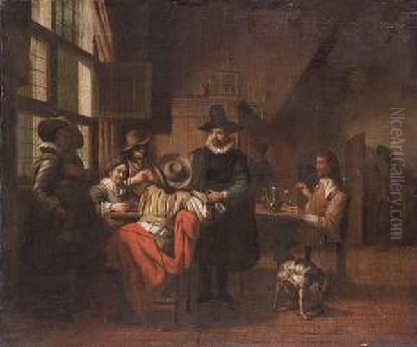 An Interior With Gentlemen Playing Cards - view 1