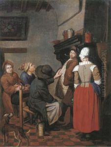 Company Smoking And Conversing In A Kitchen by Jan Jozef, the Younger Horemans