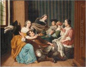 An Interior With A Merry Company by Jan Jozef, the Younger Horemans