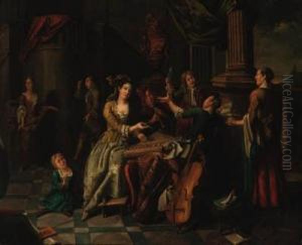 Elegany Company Making Music At A Table On A Terrace - view 1