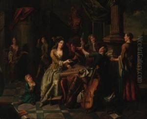 Elegany Company Making Music At A Table On A Terrace by Jan Jozef, the Younger Horemans