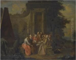 An Elegant Musical Company Beside Classical Ruins by Peter Jacob Horemans