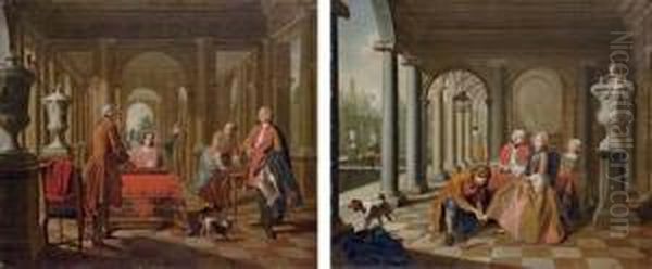 An Elegant Couple Playing
Tric-trac In A Loggia; And An Elegant Couple Taking Tea In A Loggia - view 1