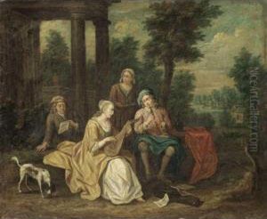 A Fete Champetre With Figures Playing Musical Instruments by Peter Jacob Horemans