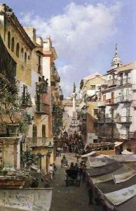 A Busy Thoroughfare, Palermo, Sicily by Federico del Campo