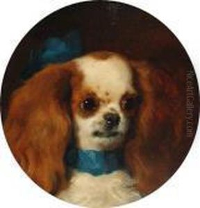A King Charles Spaniel Wearing A Bluebow by George W. Horlor
