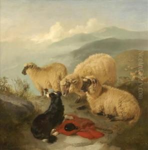 A Watchingbrief, Sheep Dog And Sheep In A Mountainous Landscape by George W. Horlor