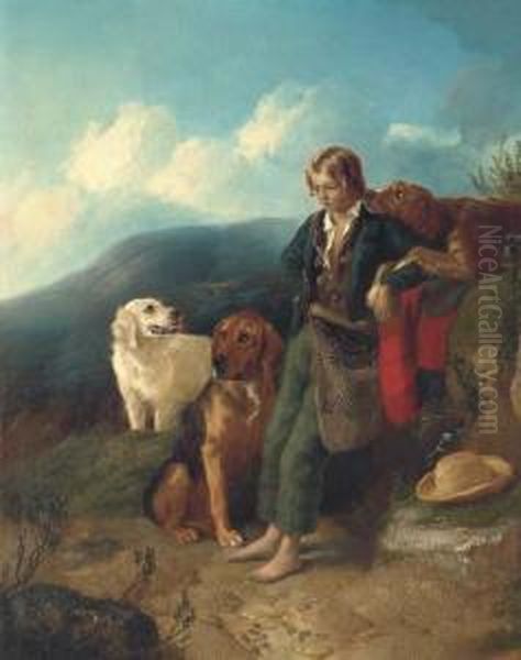 A Young Ghillie With His Dogs - view 1