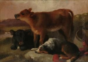 Calves And A Collie In A Landscape