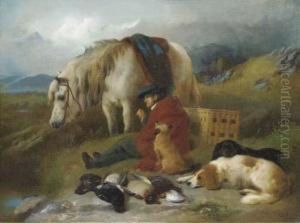 A Ghillie, Smoking His Pipe Beside A Day's Bag by George W. Horlor