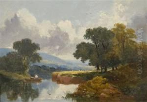 Herdsmen And Cattle In An Upland Lake Landscape
