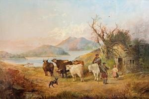 Scottish Drovers Seeking Refreshment At Awayside Bothy by Joseph Horlor