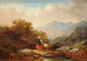 A Lady And Child Past A Lake