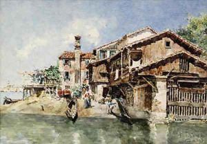 Off a Canal in Venice with Santa Maria della Salute in the Distance to the left