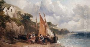 Figures By A Fishing Boat On A Beach