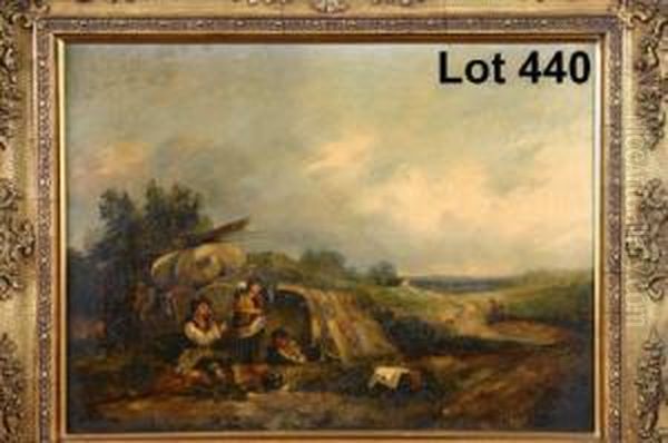 Study Of A Gypsy Encampment
Onmoorland Setting With Family, Children And Dogs, Cottage In The
Farground - view 1