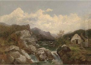 A Cottage Beside A Rocky Mountain Stream by Joseph Horlor