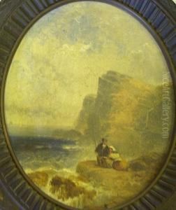 Two Figures On A Rocky Shore, Oval Two Figures On A Rocky Shore, Oval