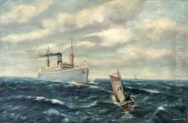 Passagierdampfer Und Fischerboot Auf Der Nordsee - view 1
