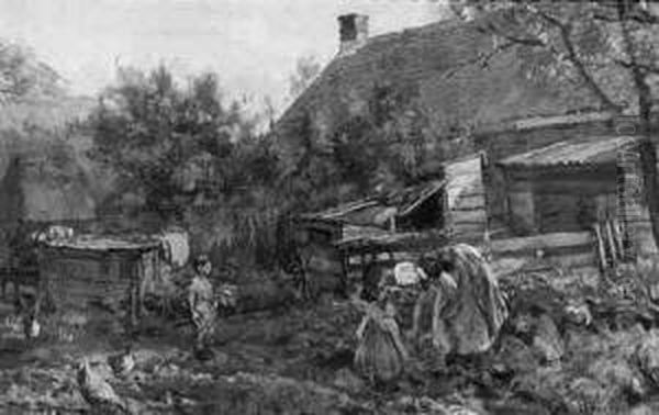 A Peasant Woman And Children In A Kitchen Garden - view 1