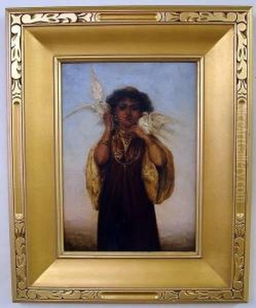 Young Woman Holding Two Doves - view 1
