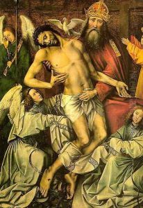 The Trinity & the Dead Christ Supported by Angels, (central panel of the Throne of Grace triptych,) by Colijn de Coter