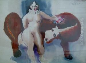 Woman With Cow by Earl Horter