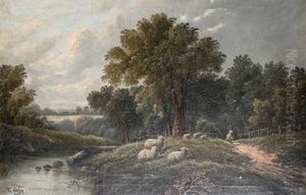 A Shepherd Resting On A Riverbank; A Cottagein A River Landscape, A Pair - view 1